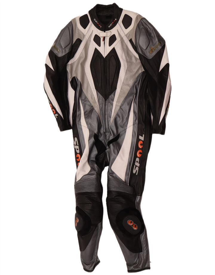 Spool Mens Graphic Leather Jumpsuit IT 52 XL W36 L30 Black Leather