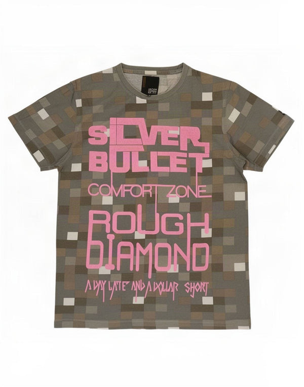 Jack & Jones Mens Graphic T-Shirt Top Medium Grey Geometric