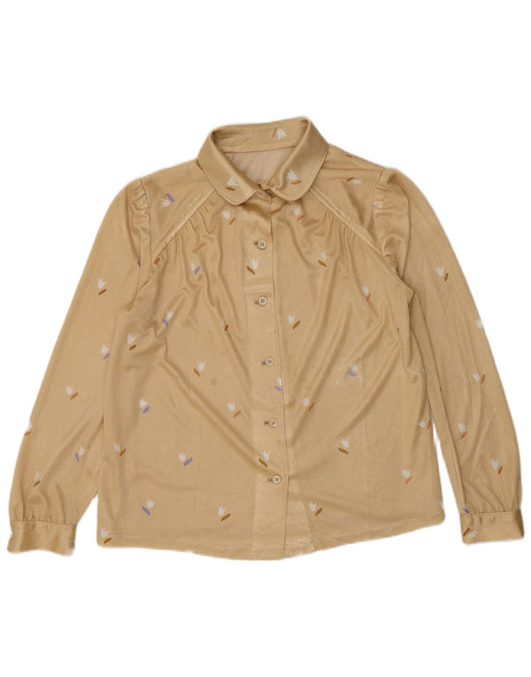 Vintage Womens Shirt Blouse UK 12 Medium Beige Floral