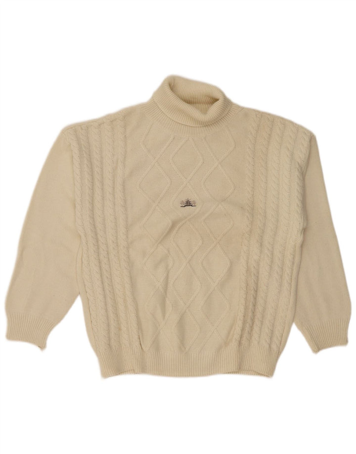 Vintage Mens Roll Neck Jumper Sweater Large Off White
