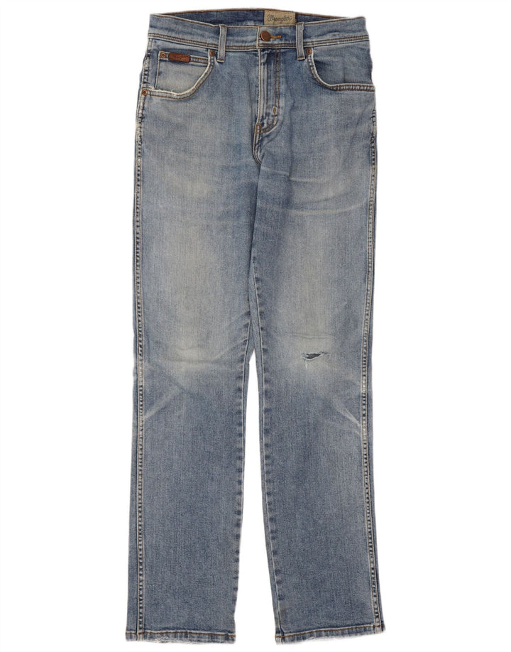 WRANGLER Mens Texas Stretch Distressed Straight Jeans W30 L32 Blue Cotton