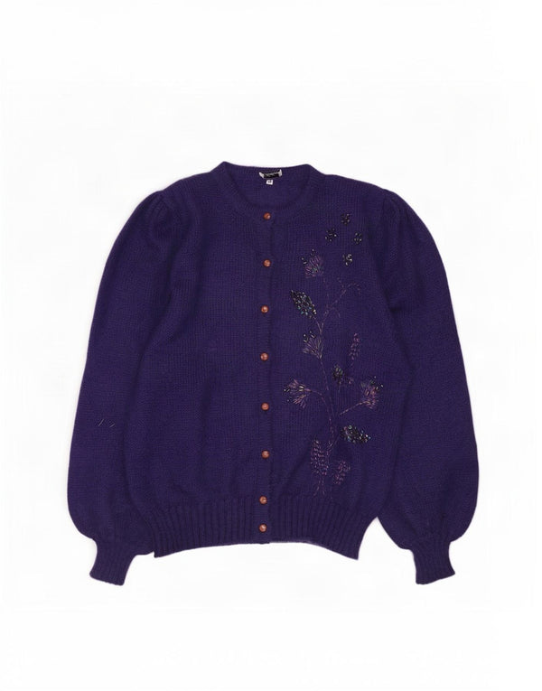 Vintage Womens Cardigan Sweater IT 48 XL Navy Blue Floral Mohair
