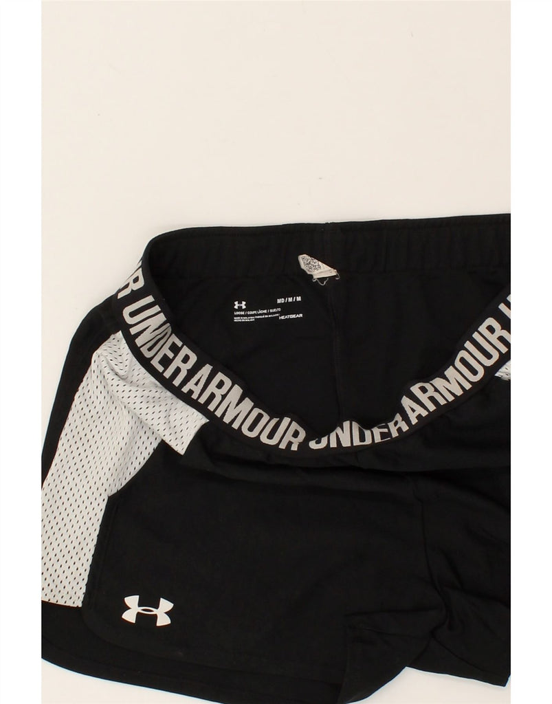 UNDER ARMOUR Womens Graphic Sport Shorts UK 14 Medium Black Colourblock | Vintage Under Armour | Thrift | Second-Hand Under Armour | Used Clothing | Messina Hembry 