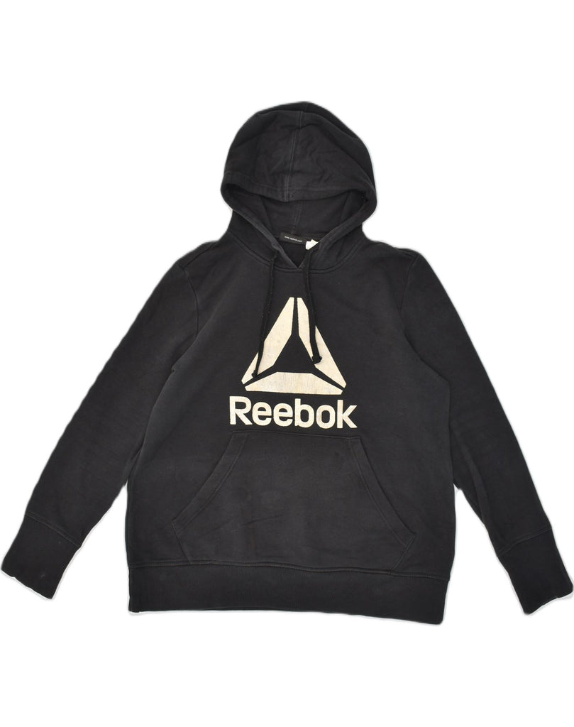 REEBOK Mens Graphic Hoodie Jumper XL Black Cotton | Vintage Reebok | Thrift | Second-Hand Reebok | Used Clothing | Messina Hembry 