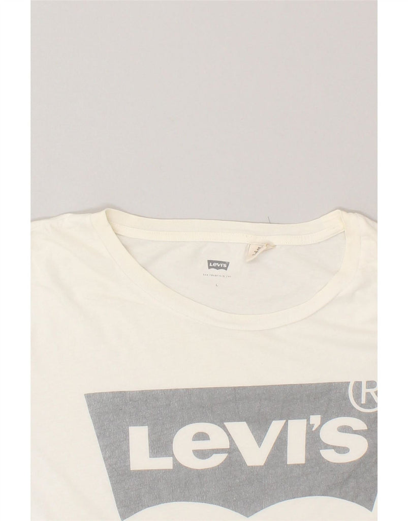 LEVI'S Womens Graphic T-Shirt Top UK 16 Large White Cotton Vintage Levi's and Second-Hand Levi's from Messina Hembry 