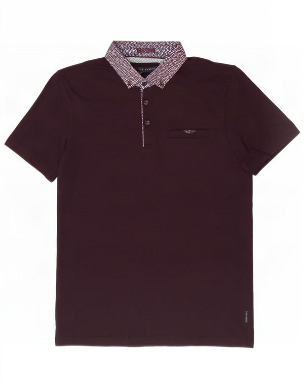 Ted Baker Mens Polo Shirt Size 4 Large Maroon Spotted Cotton