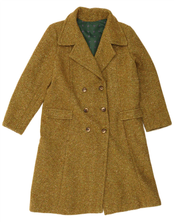 Vintage Womens Double Breasted Coat UK 14 Large Khaki Herringbone