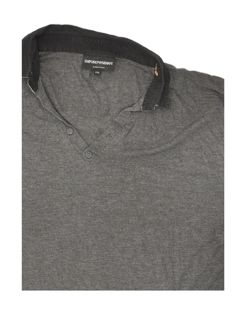 EMPORIO ARMANI Mens Long Sleeve Polo Shirt 2XL Grey Cotton | Vintage Emporio Armani | Thrift | Second-Hand Emporio Armani | Used Clothing | Messina Hembry 