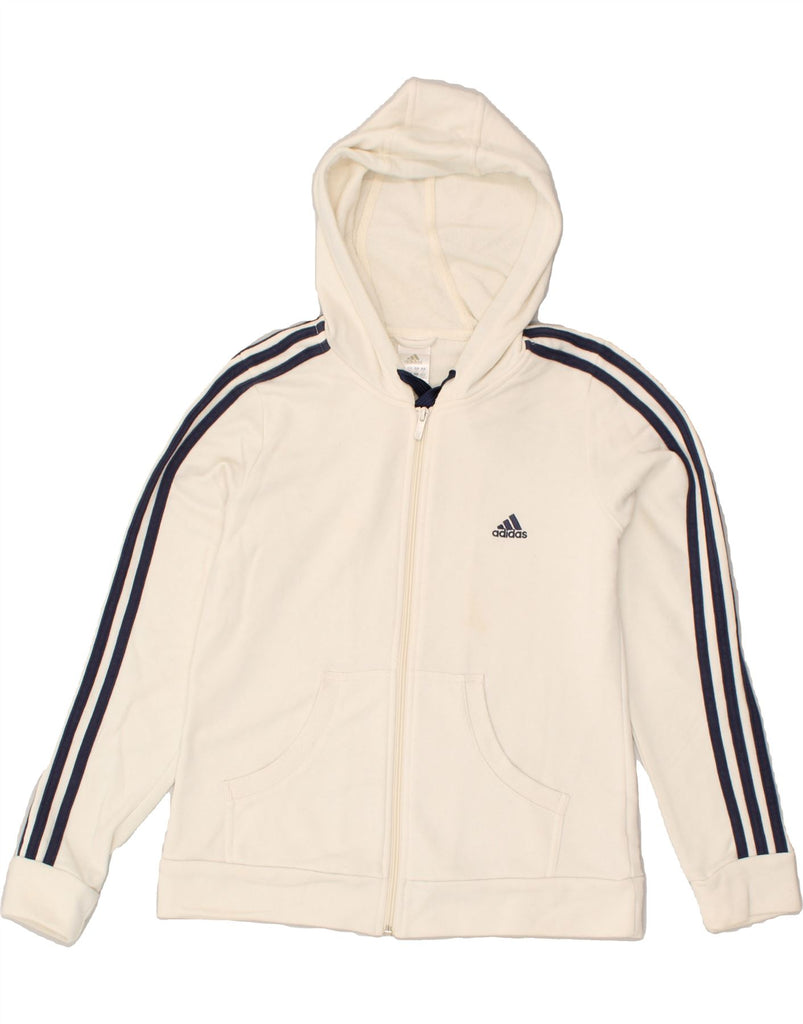 ADIDAS Womens Zip Hoodie Sweater UK 14 Medium  Off White Cotton | Vintage Adidas | Thrift | Second-Hand Adidas | Used Clothing | Messina Hembry 