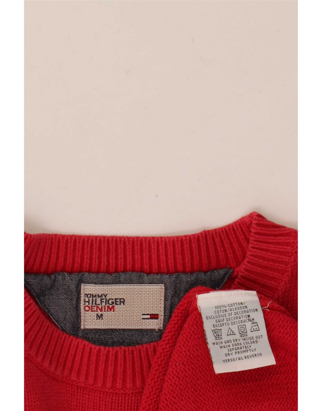 Tommy Hilfiger Mens Crew Neck Jumper Sweater Medium Red Cotton