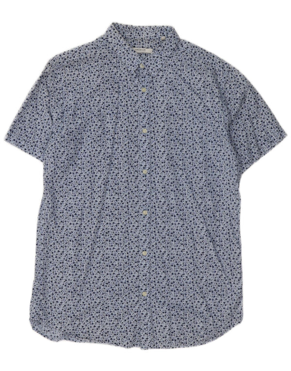 JACK & JONES Mens Short Sleeve Shirt Large Blue Floral Cotton