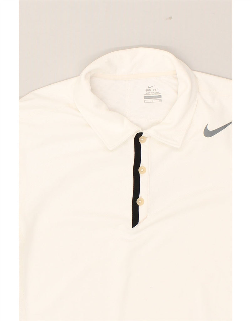 NIKE Mens Dri Fit Polo Shirt Small Off White Polyester | Vintage Nike | Thrift | Second-Hand Nike | Used Clothing | Messina Hembry 