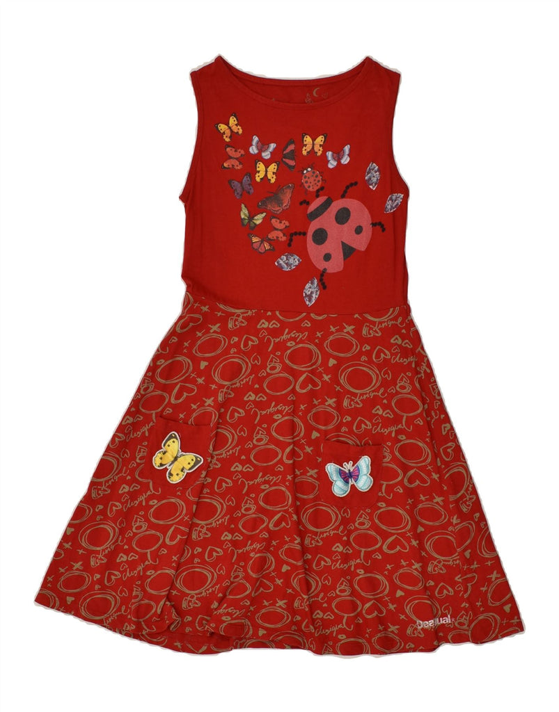 DESIGUAL Girls Sleeveless A-Line Dress 11-12 Years Red Animal Print Cotton | Vintage Desigual | Thrift | Second-Hand Desigual | Used Clothing | Messina Hembry 