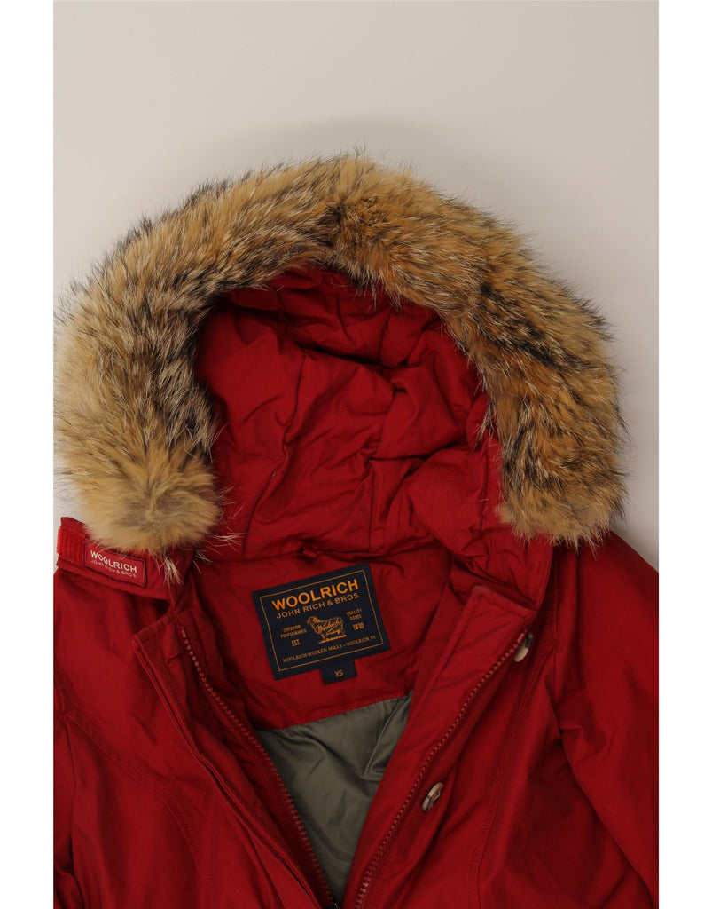 WOOLRICH Womens Oversized Hooded Windbreaker Jacket UK 6 XS Red Cotton Vintage Woolrich and Second-Hand Woolrich from Messina Hembry 