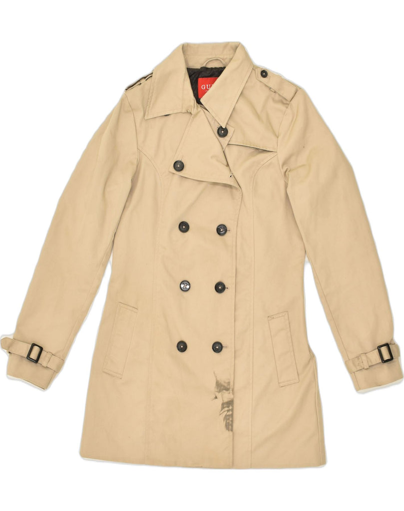 GUESS Womens Double Breasted Trench Coat UK 4  XS Beige Cotton | Vintage Guess | Thrift | Second-Hand Guess | Used Clothing | Messina Hembry 