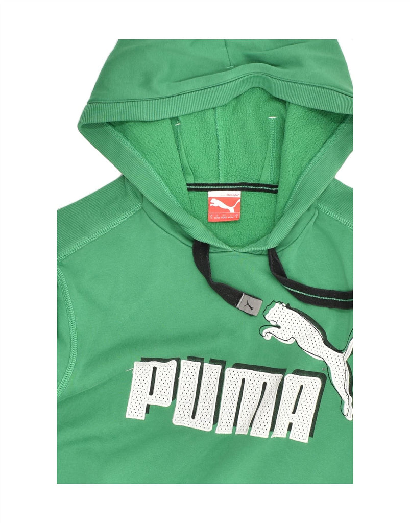 PUMA Mens Graphic Hoodie Jumper Small Green Cotton | Vintage Puma | Thrift | Second-Hand Puma | Used Clothing | Messina Hembry 