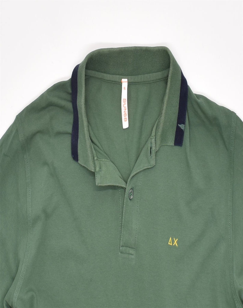 SUN68 Mens Long Sleeve Polo Shirt XL Green Cotton | Vintage | Thrift | Second-Hand | Used Clothing | Messina Hembry 