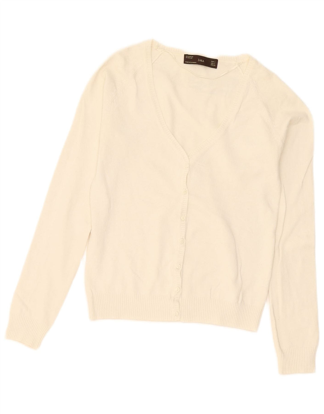 Zara Womens Cardigan Sweater UK 10 Small Off White Cotton