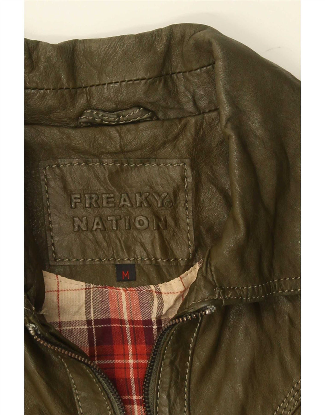 Freaky Nation Womens Leather Jacket UK 12 Medium Green