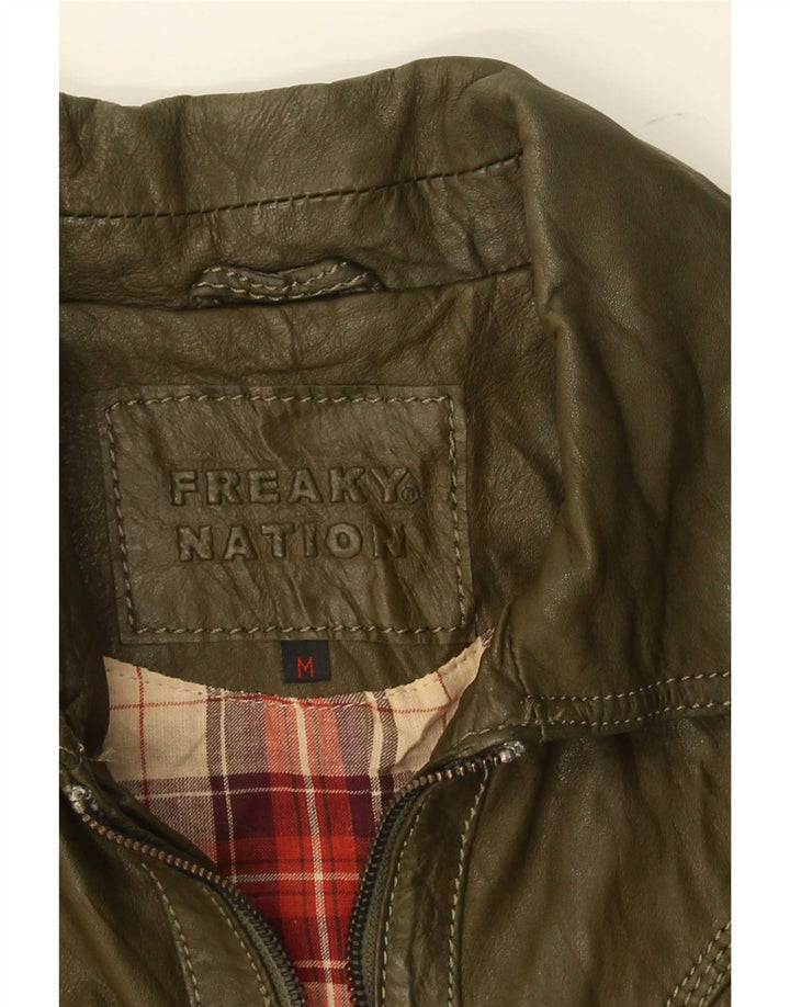 Freaky Nation Womens Leather Jacket UK 12 Medium Green
