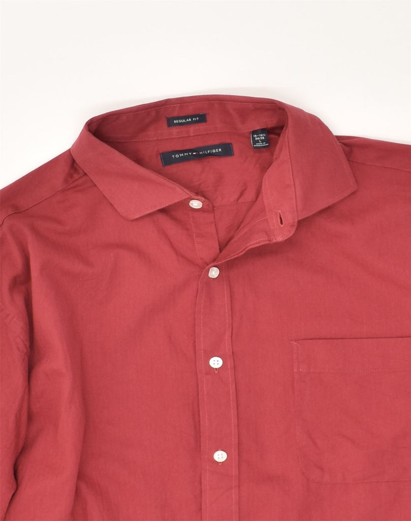 TOMMY HILFIGER Mens Regular Fit Shirt Size 16 16 1/2 Large Red Cotton | Vintage Tommy Hilfiger | Thrift | Second-Hand Tommy Hilfiger | Used Clothing | Messina Hembry 