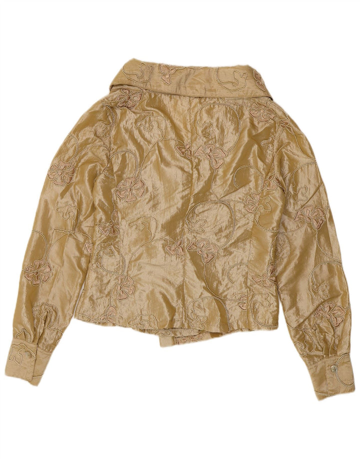 Naracamicie Womens Crop Shirt Blouse UK 12 Medium Beige Floral Polyester