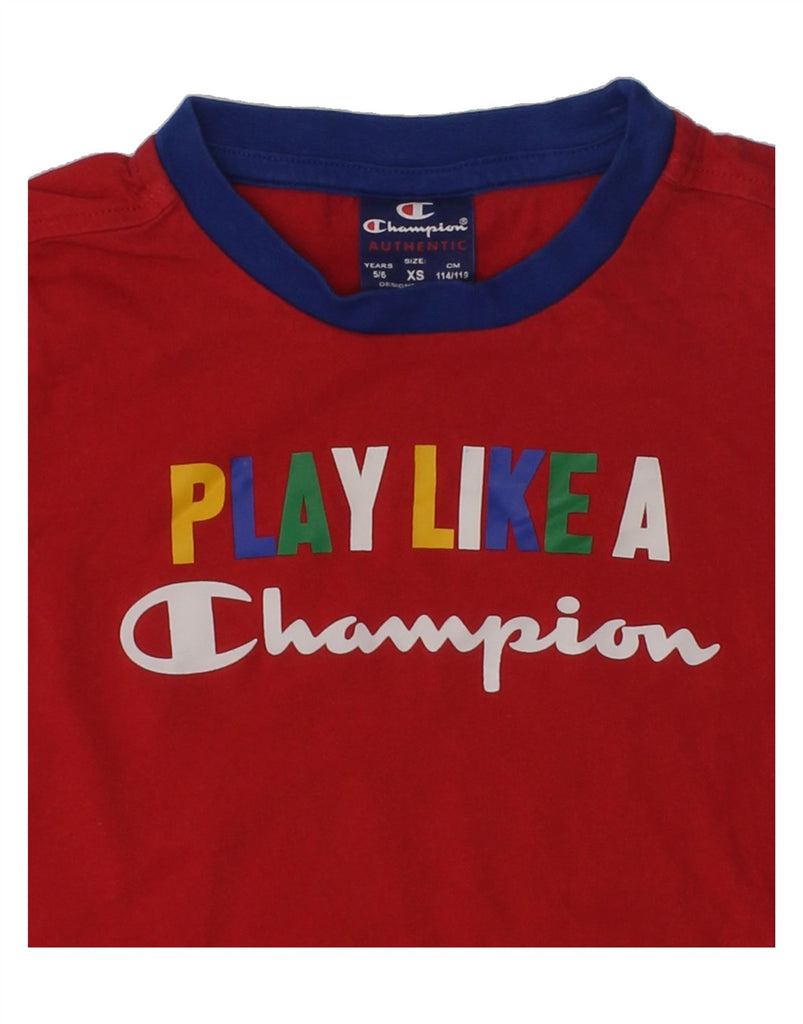 CHAMPION Boys Graphic T-Shirt Top 5-6 Years XS Red Colourblock | Vintage Champion | Thrift | Second-Hand Champion | Used Clothing | Messina Hembry 