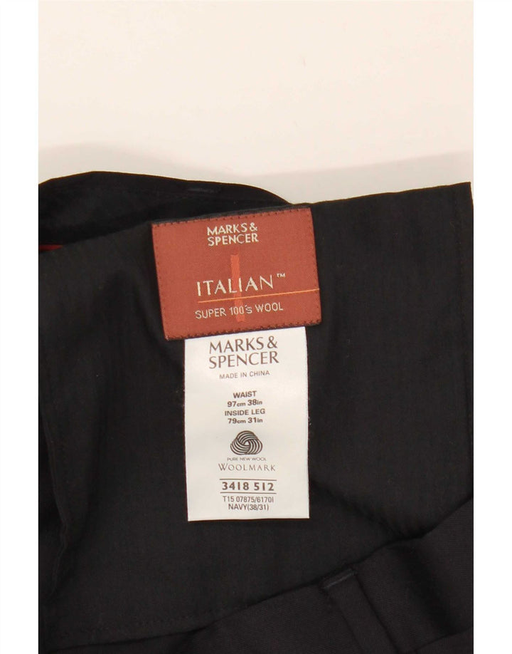 Marks & Spencer Mens Pegged Suit Trousers W38 L31 Black Polyester