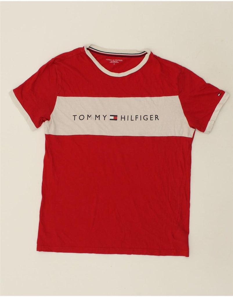 TOMMY HILFIGER Mens Graphic T-Shirt Top Medium Red Colourblock Cotton | Vintage Tommy Hilfiger | Thrift | Second-Hand Tommy Hilfiger | Used Clothing | Messina Hembry 