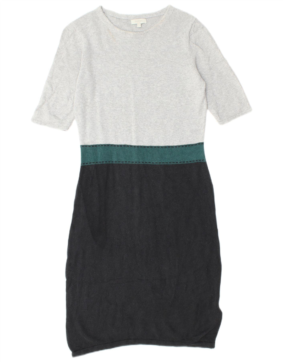 HOBBS Womens Short Sleeves Jumper Dress UK 10 Small Grey Colourblock Silk