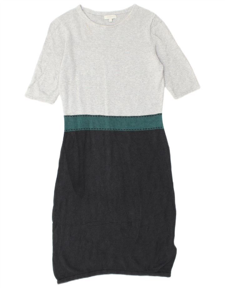 HOBBS Womens Short Sleeves Jumper Dress UK 10 Small Grey Colourblock Silk