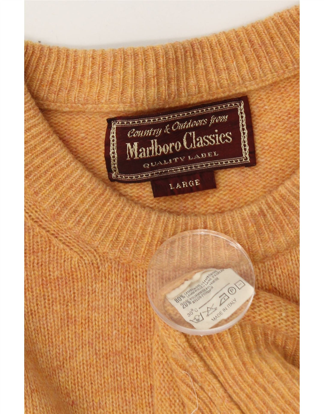 Marlboro Classics Mens Crew Neck Jumper Sweater Large Orange Wool