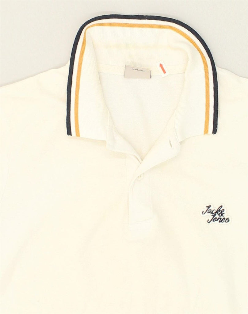 JACK & JONES Mens Polo Shirt Medium Off White Cotton | Vintage Jack & Jones | Thrift | Second-Hand Jack & Jones | Used Clothing | Messina Hembry 