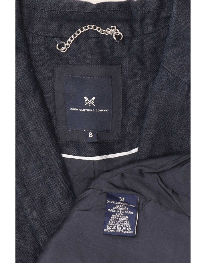 Crew Clothing Womens Blazer Jacket UK 8 Small Navy Blue Herringbone