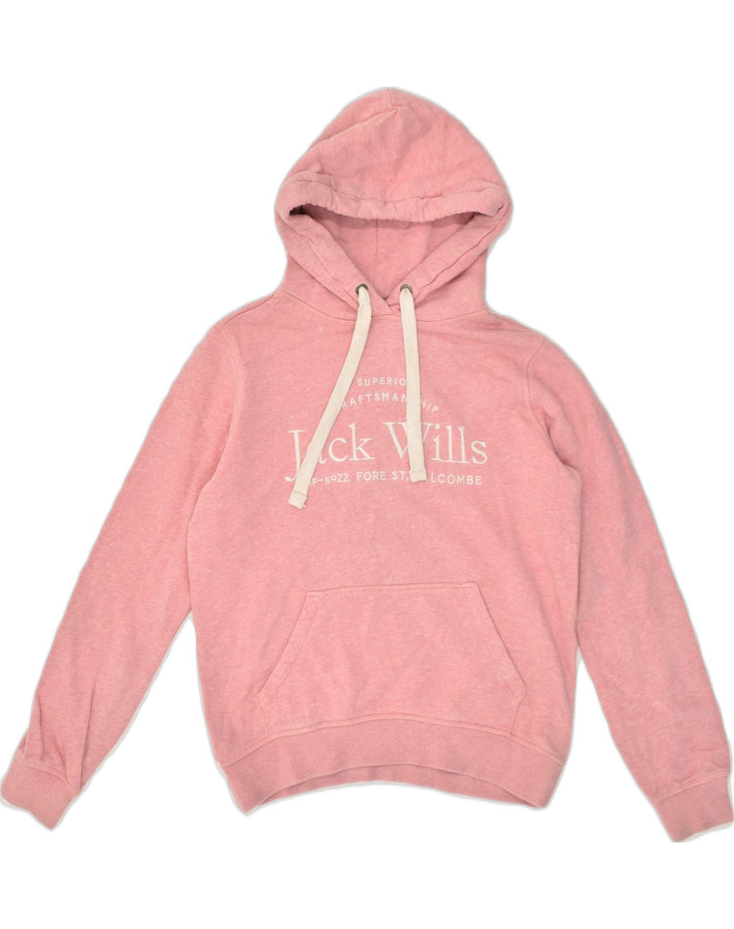 JACK WILLS Womens Graphic Hoodie Jumper UK 10 Small  Pink Cotton | Vintage Jack Wills | Thrift | Second-Hand Jack Wills | Used Clothing | Messina Hembry 