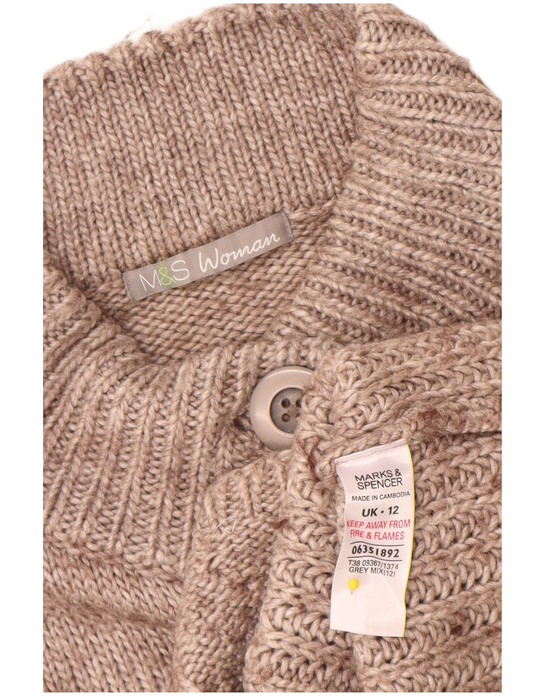 Marks & Spencer Womens Cardigan Sweater UK 12 Medium Grey Flecked Acrylic