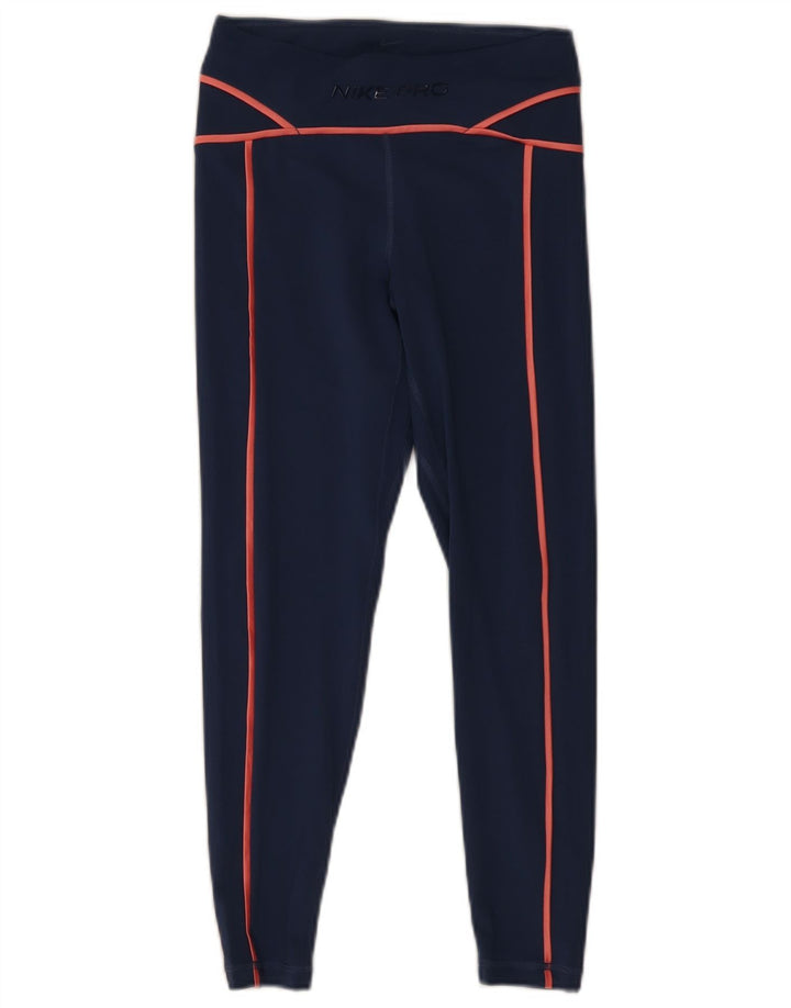 Nike Womens Dri Fit Graphic Leggings UK 8 Small  Navy Blue Polyester