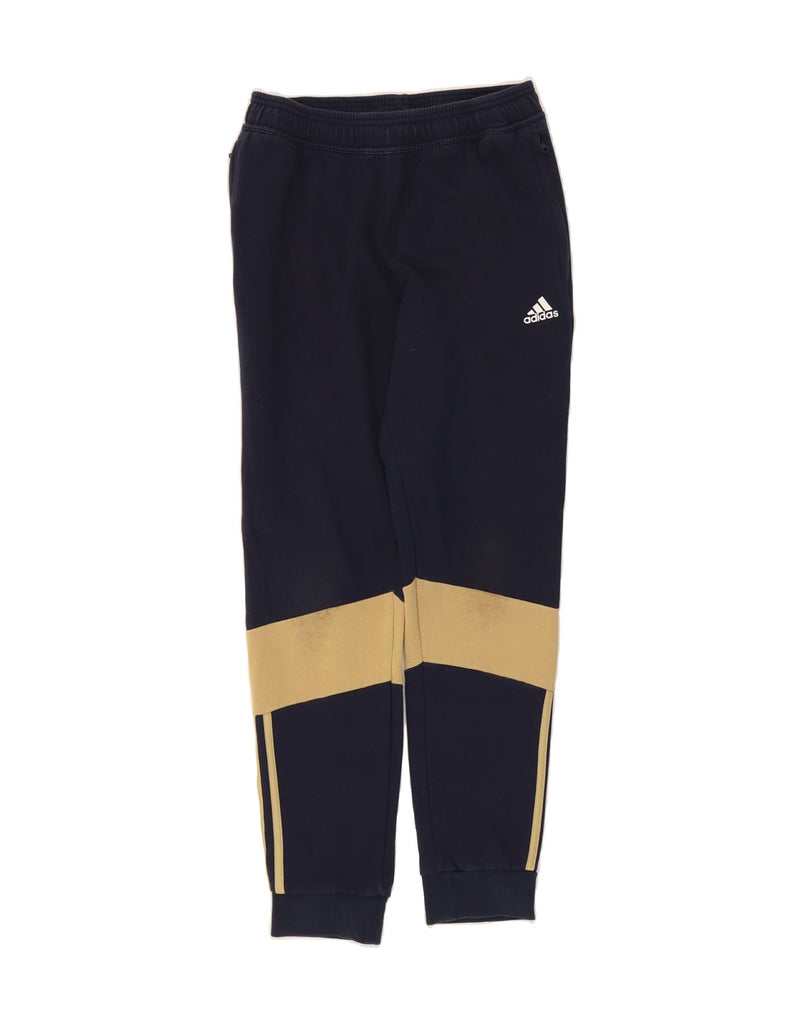 ADIDAS Mens Tracksuit Trousers Joggers Small Navy Blue Colourblock Cotton Vintage Adidas and Second-Hand Adidas from Messina Hembry 