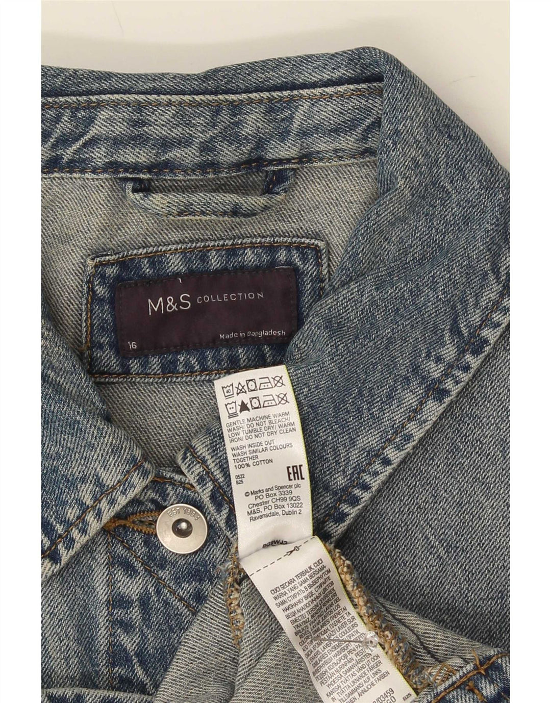 Marks & Spencer Womens Denim Jacket UK 16 Large Blue Cotton
