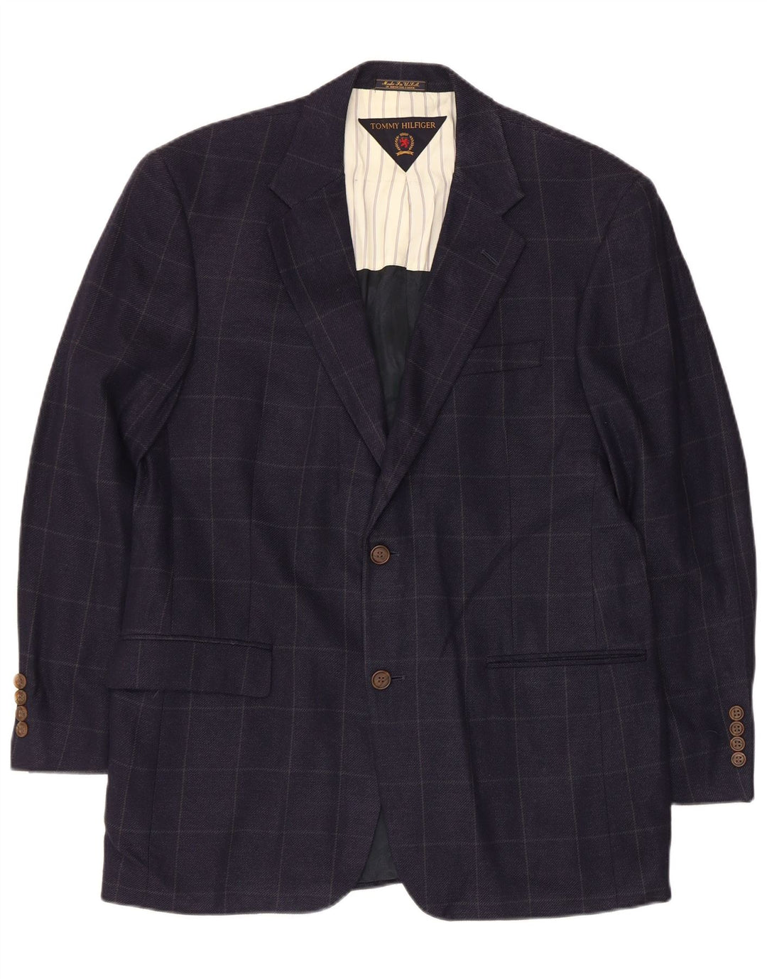 Tommy Hilfiger Mens 2 Button Blazer Jacket UK 39 Medium Navy Blue Check
