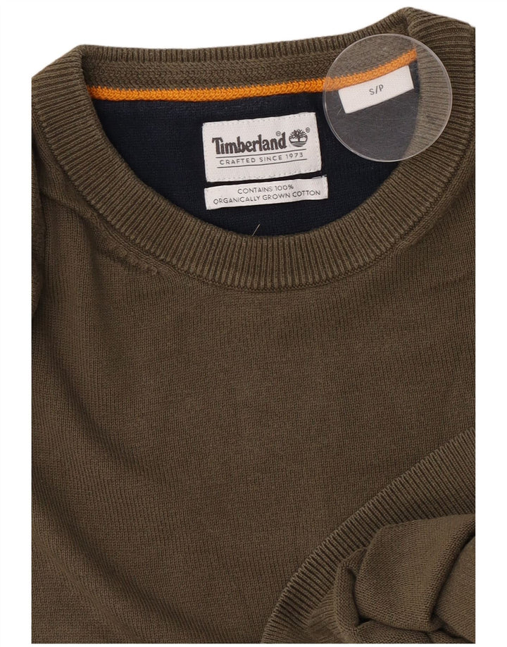Timberland Mens Crew Neck Jumper Sweater Small Khaki Cotton