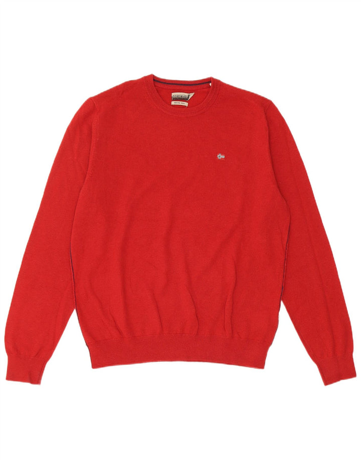 Napapijri Mens Crew Neck Jumper Sweater Medium Red Merino Wool