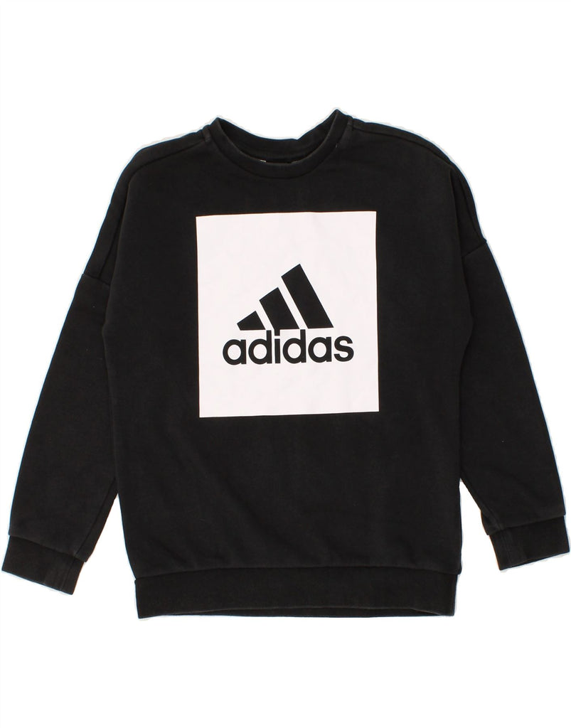 ADIDAS Boys Graphic Sweatshirt Jumper 9-10 Years Black Cotton Vintage Adidas and Second-Hand Adidas from Messina Hembry 