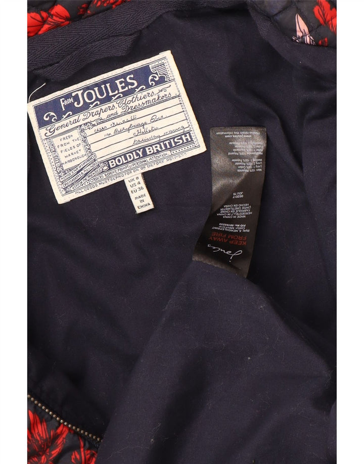 Joules Womens Quilted Jacket UK 8 Small Navy Blue Floral Polyamide