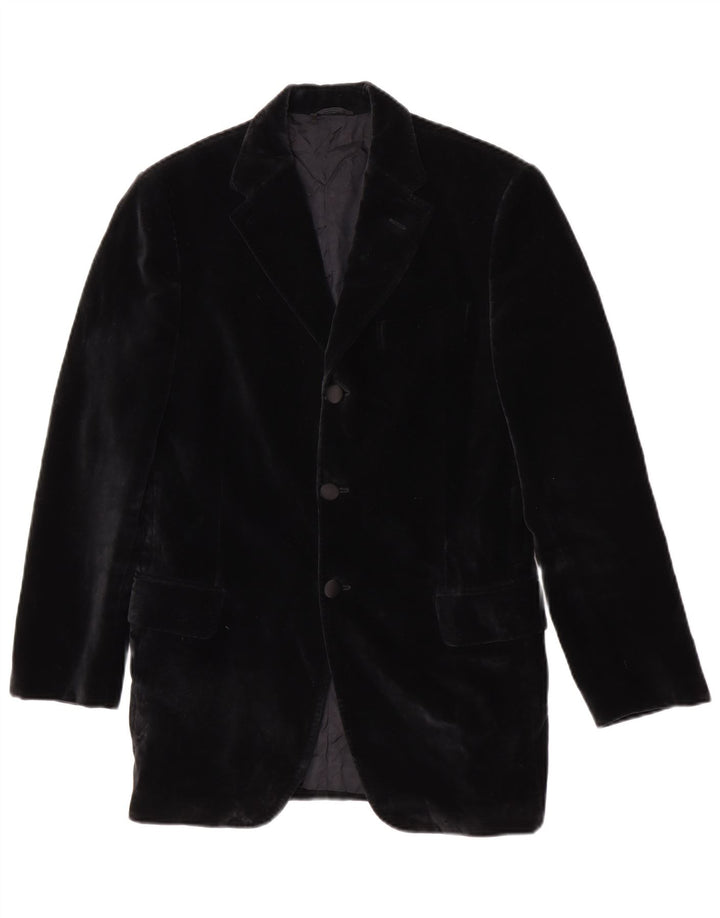 Gino Sartore Mens 3 Button Velvet Blazer Jacket UK 36 Small Black