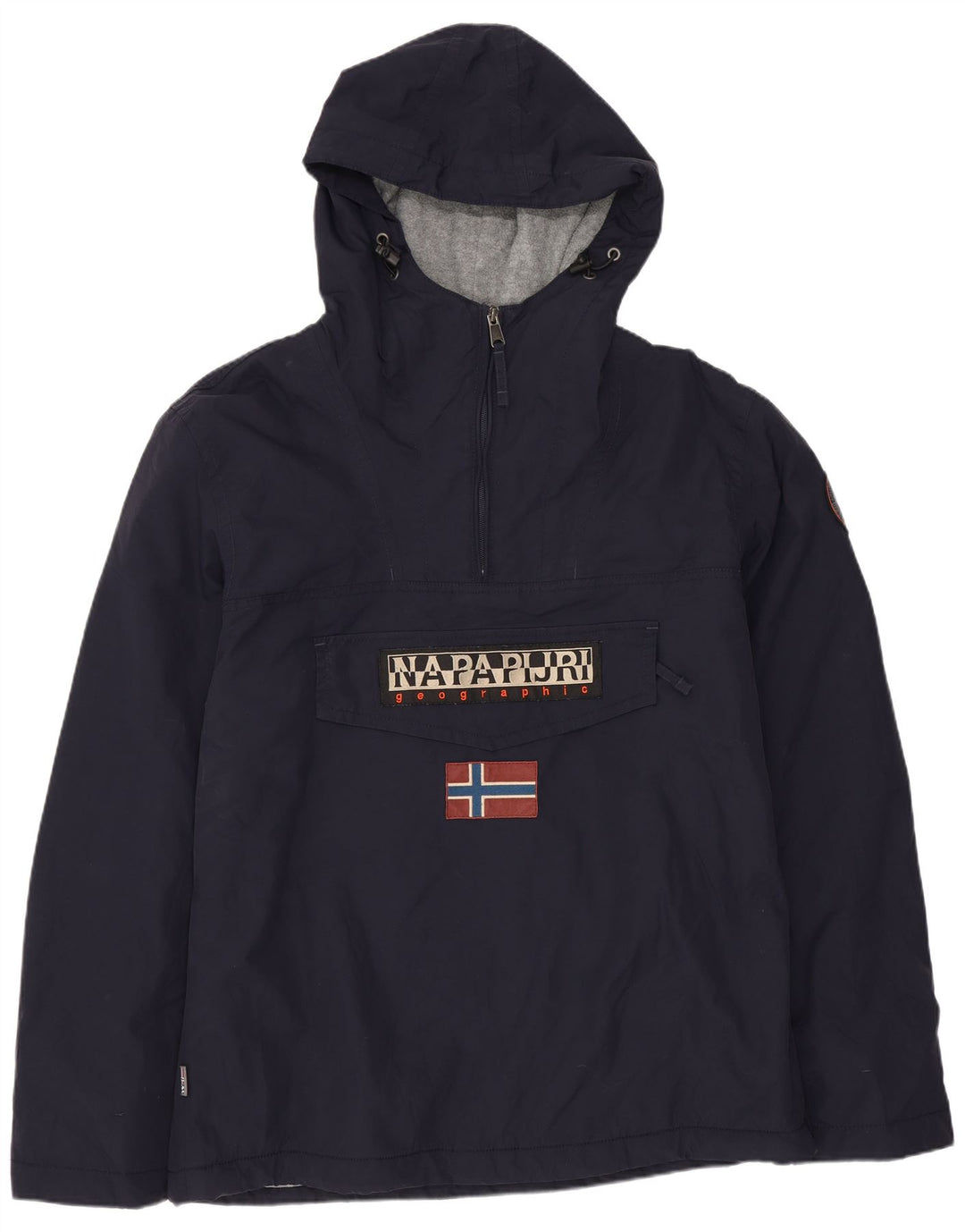 Napapijri Mens Graphic Hooded Anorak Jacket UK 40 Large Navy Blue Polyester