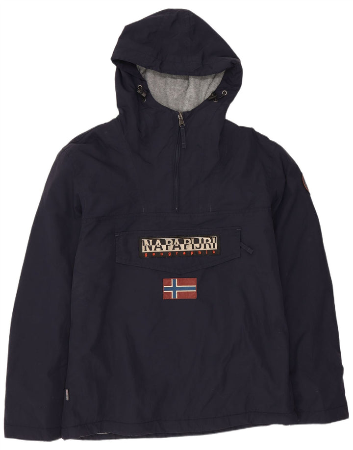 Napapijri Mens Graphic Hooded Anorak Jacket UK 40 Large Navy Blue Polyester