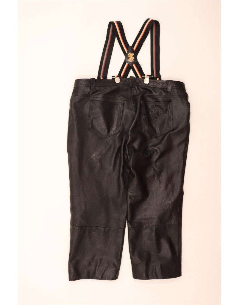 VINTAGE Mens Leather Dungarees Cropped Trousers W48 L26 Black Leather Vintage Vintage and Second-Hand Vintage from Messina Hembry 