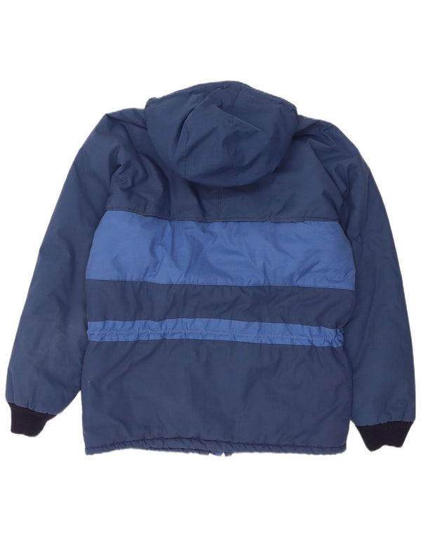 Vintage Mens Hooded Padded Jacket UK 40 Large Navy Blue Colourblock