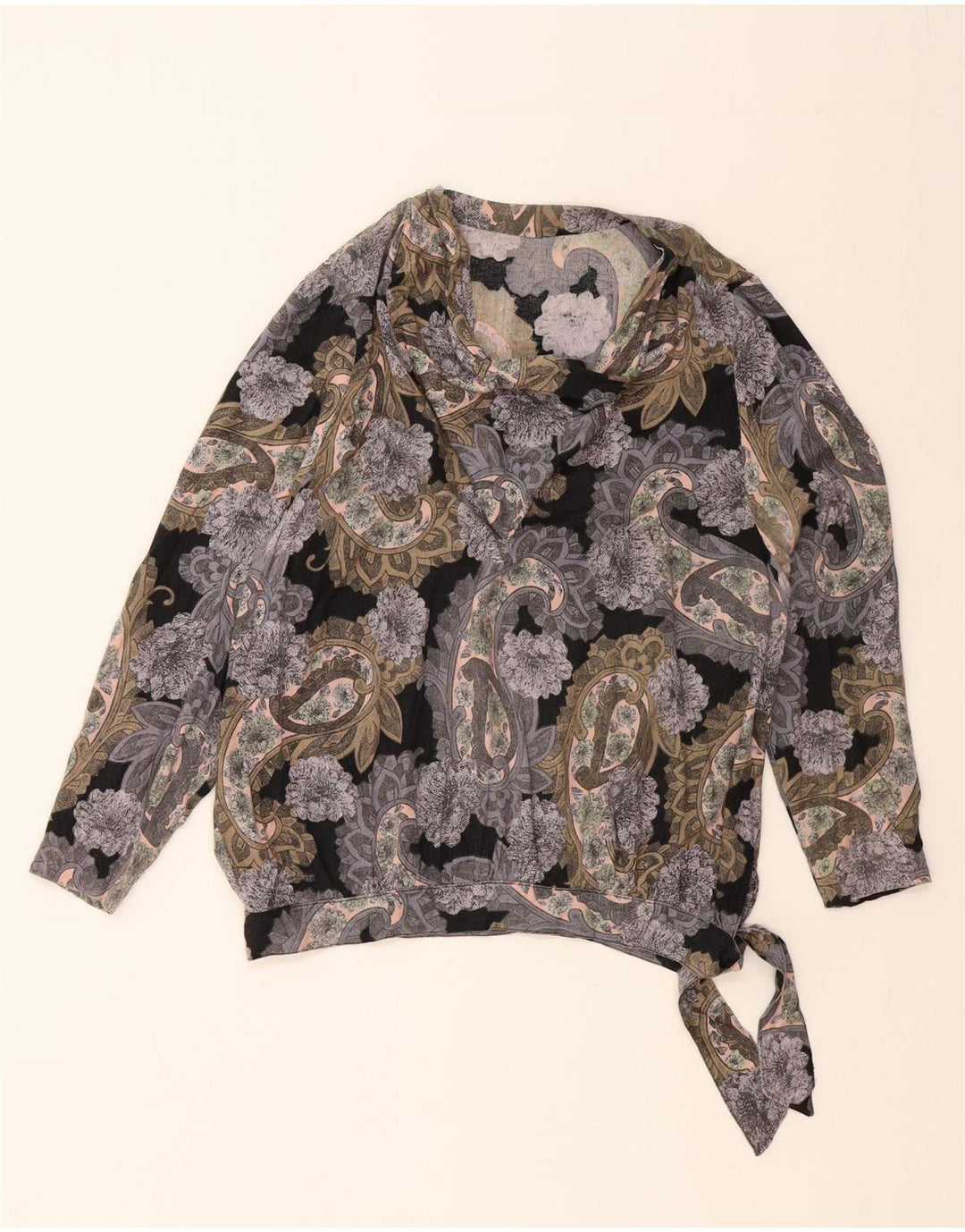VINTAGE Womens Pullover Long Sleeve Shirt Blouse UK 18 XL Grey Paisley Vintage Vintage and Second-Hand Vintage from Messina Hembry 